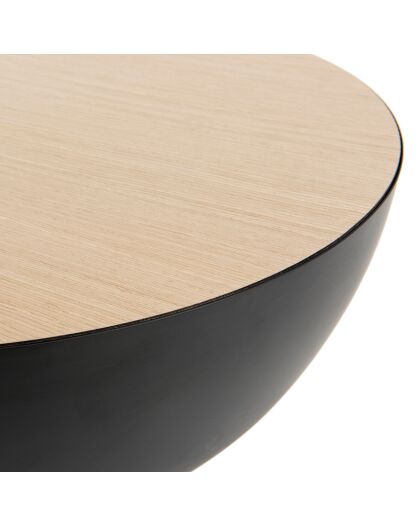 Table basse coque base métal noir/bois - D.70.5xH.31.5 cm